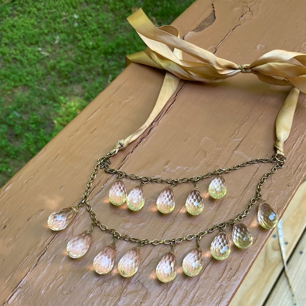 Crystal necklace with ribbon chain